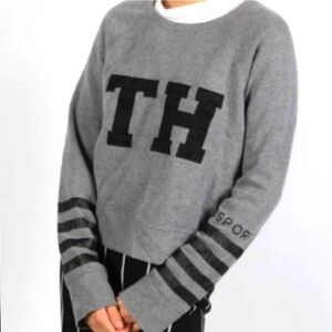 Tommy Hilfiger Cropped Ribbed Long Sleeve Top Boxy Crew Neck M Preppy Casual